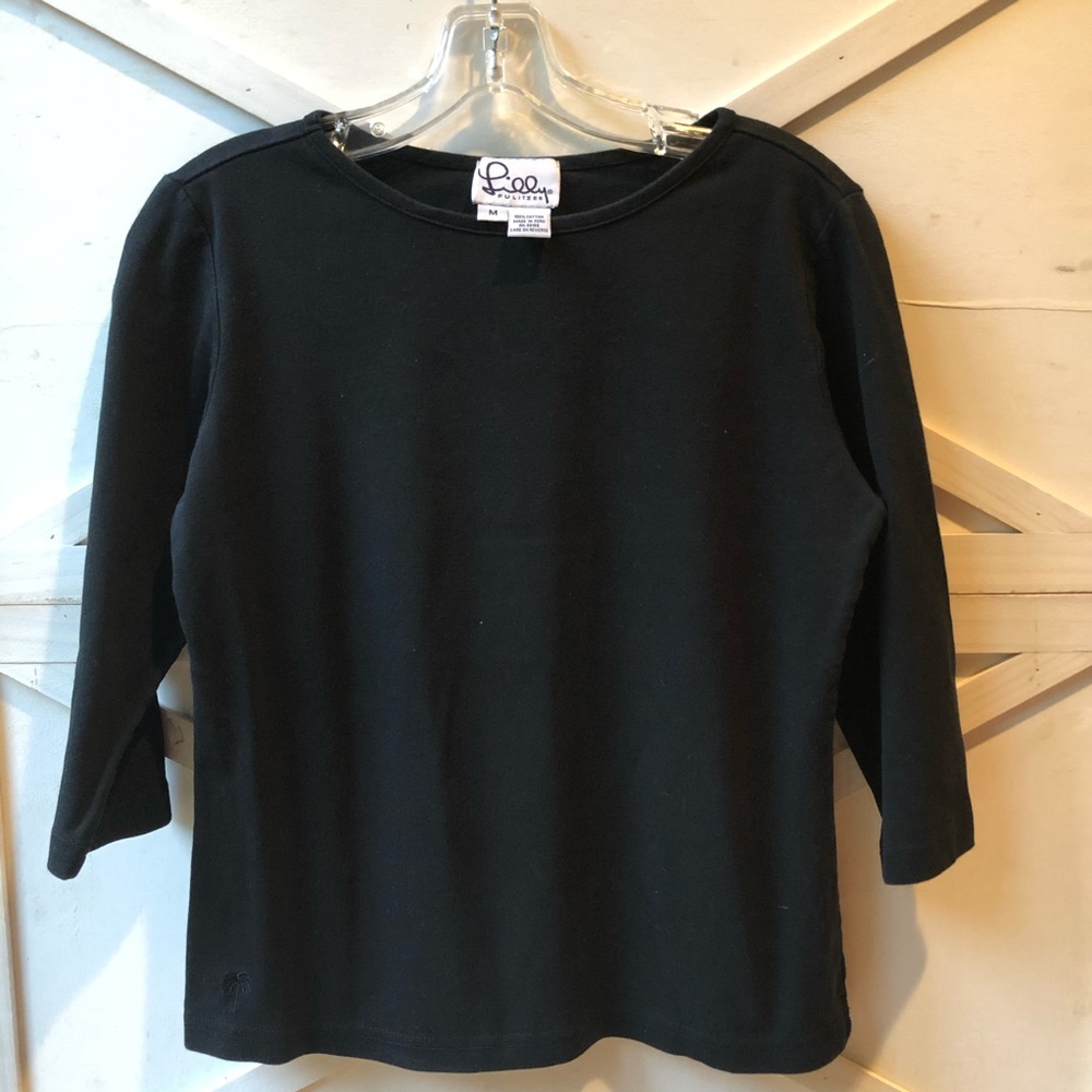 Vintage Lilly Pulitzer 3/4 Sleeve Black Cotton Top M
